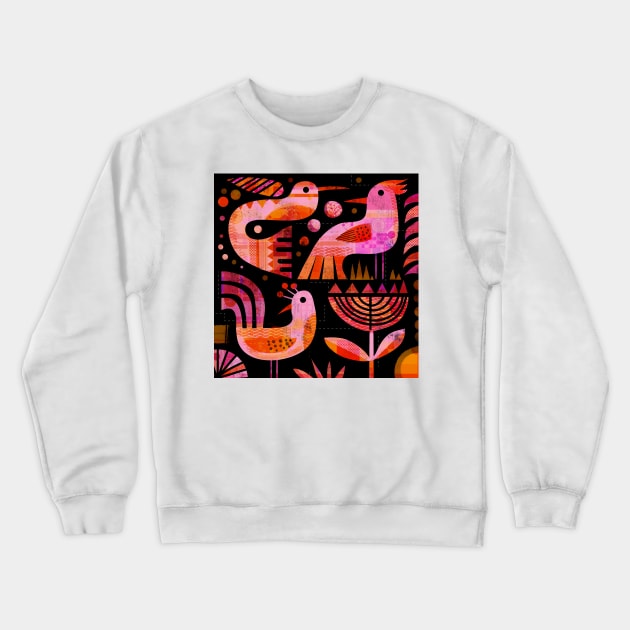 Pink Birds at Night Crewneck Sweatshirt by Gareth Lucas